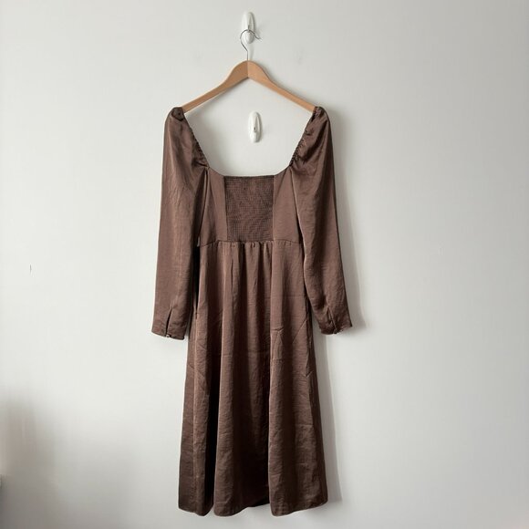 Aritzia Wilfred Bridgerton Satin Midi Dress NWT Cocoa Bean Brown Size 4 - Picture 7 of 10